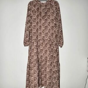 ASTR Floral Boho Prairie Cottagecore Maxi Dress Brown Pink Romantic XL